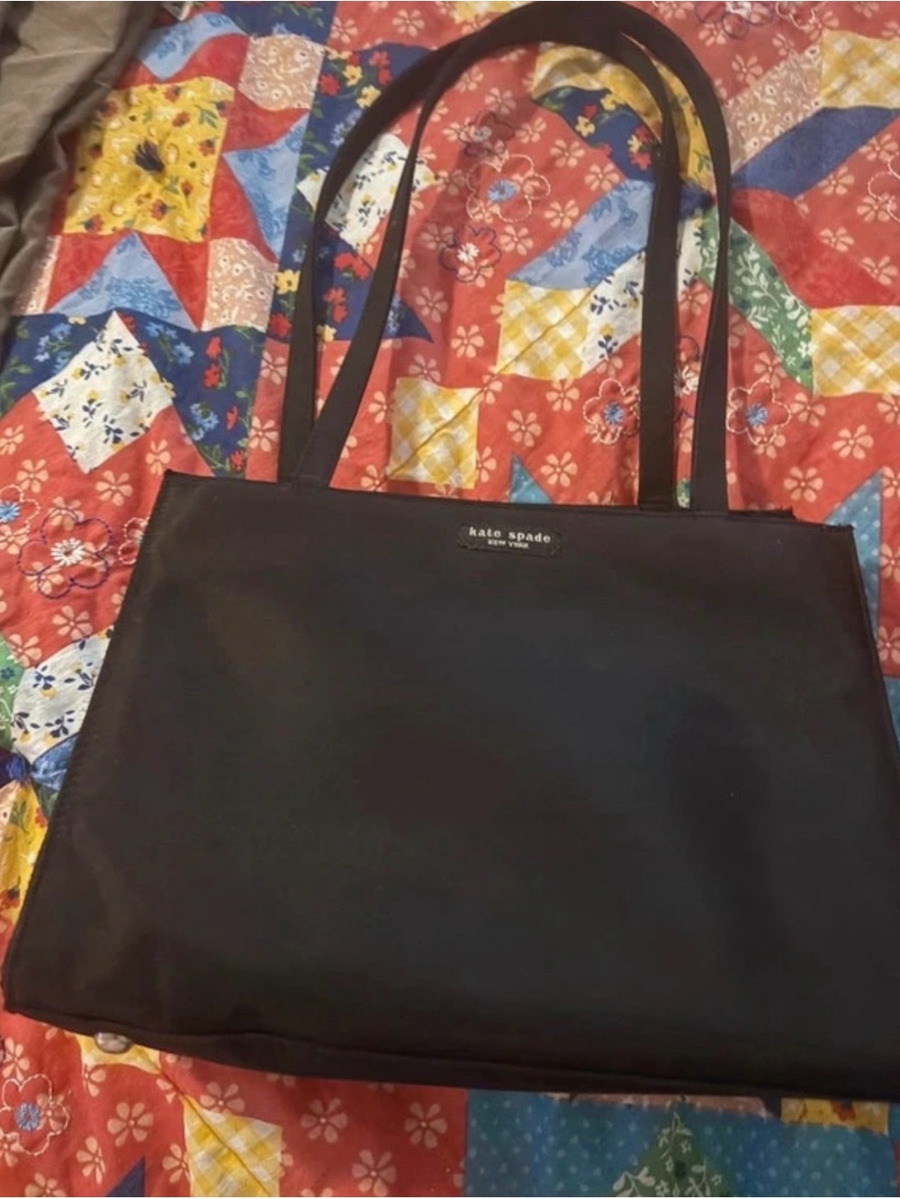 kate spade black leatherette shoulder tote